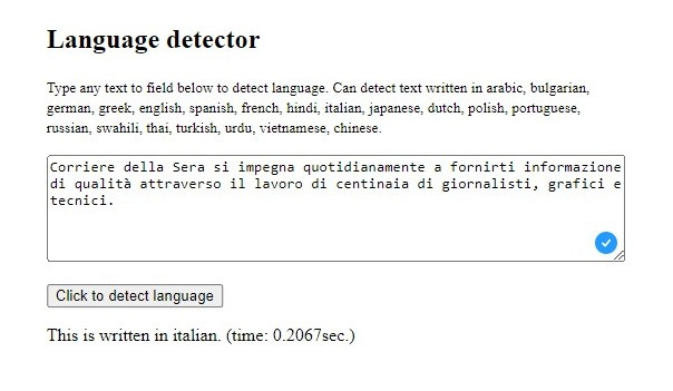 Screenshot of Language Detector App